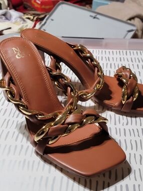 Braided Chain Slide Sandals - Tan